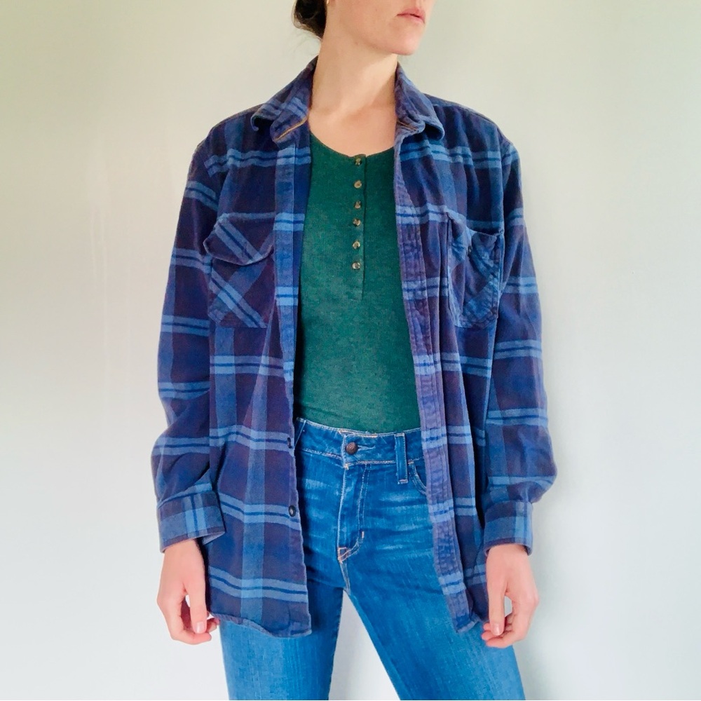 Anchorage Expedition Heavy Flannel Shirt L Blue Plaid Long Sleeve Button Up
